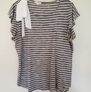 Womens Striped Ruffle Bow Top